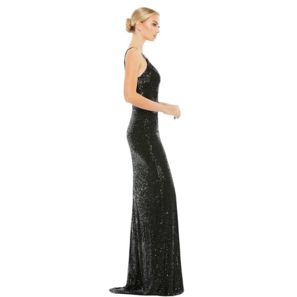 Mac Duggal NWT 26443 Black Fully Sequined Scoop Back Gown in Size 12 - Picture 4 of 9